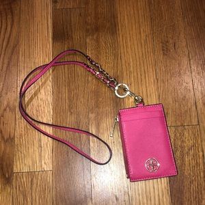 Pink Tory Burch Robinson Lanyard Wristlet Wallet
